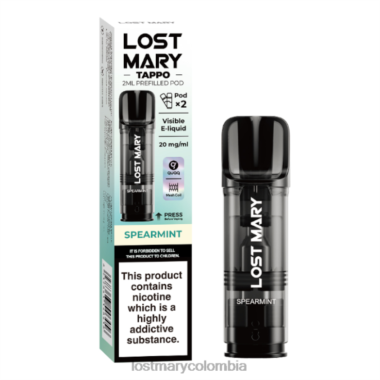LOST MARY Vape Colombia - vainas precargadas de miss mary tappo - 20 mg - paquete de 2 menta verde 8DLD2176